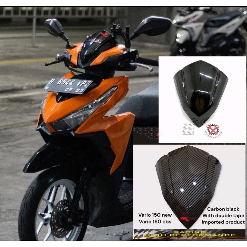 Visor variasi vario 125 150 old led vario 160 new esp bahan anti pecah warna hitam &amp; carbon celup free lem 3m dobel tape perekat