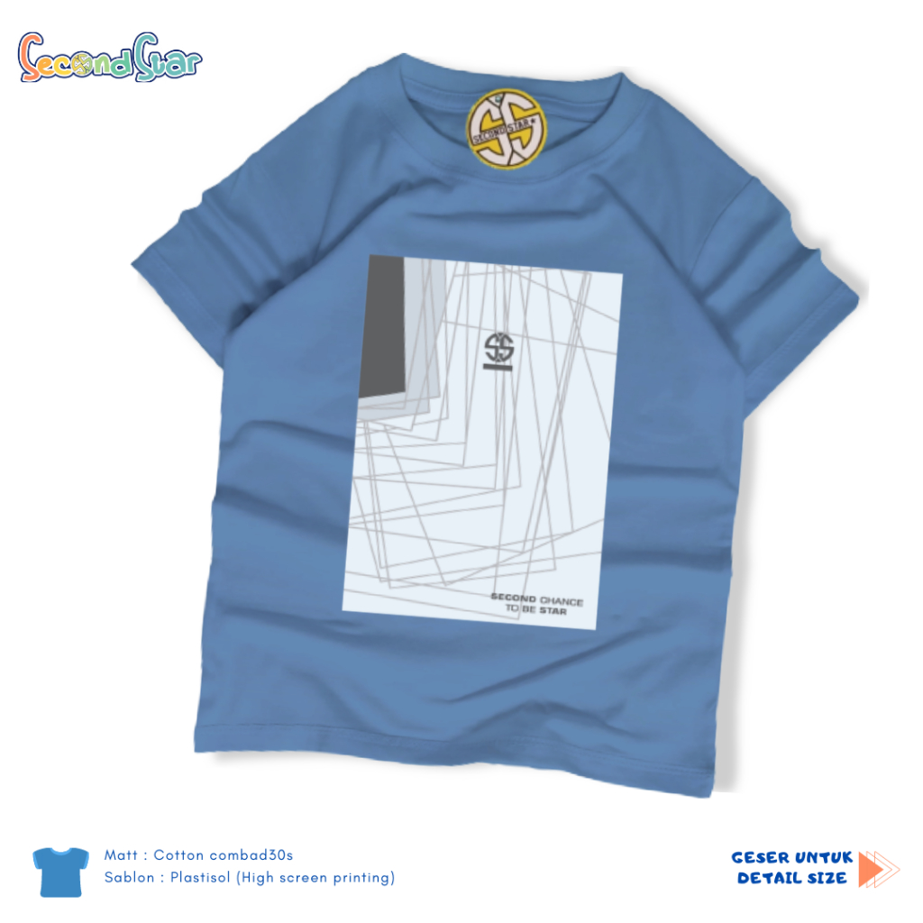 Secondstar baju anak perempuan dan laki-laki Kaos oblong 1 - 12 tahun warna dusty blue