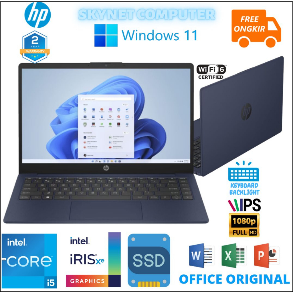 LAPTOP HP 14 EP0002TU INTEL CORE i5 1335U RAM16GB SSD512GB INTEL IRIS XE WINDOWS 11 DAN OFFICE 2021 ORIGINAL