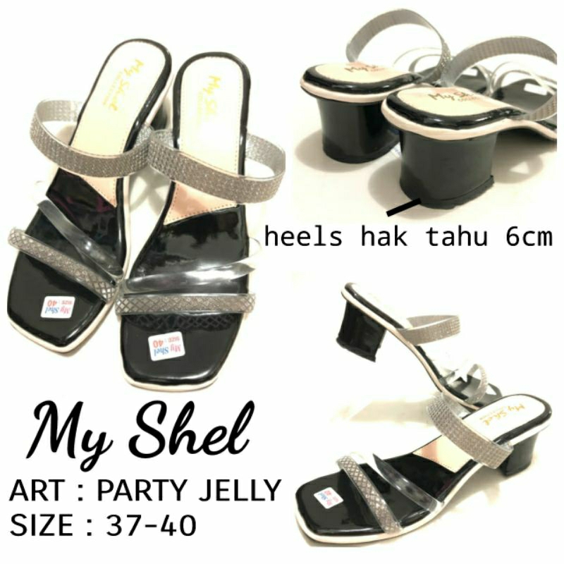 SANDAL WEDGES WANITA JELLY CHUNKY SALEM HITAM TINGGI HEELS 5CM