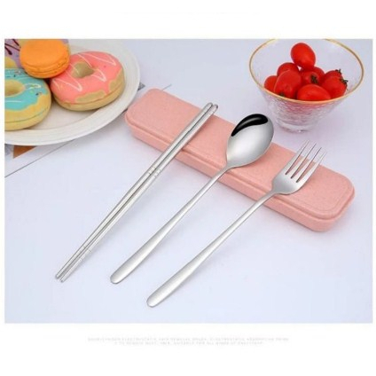 Set Alat Makan Sendok Garpu Sumpit Stainless Steel Plus Kotak [AM04]