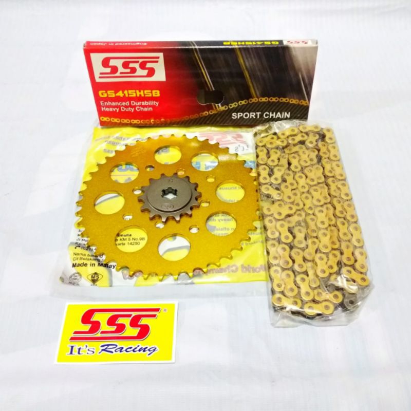 Gear Set SSS [415] Satria 2 Tak Gold + Rantai SSS
