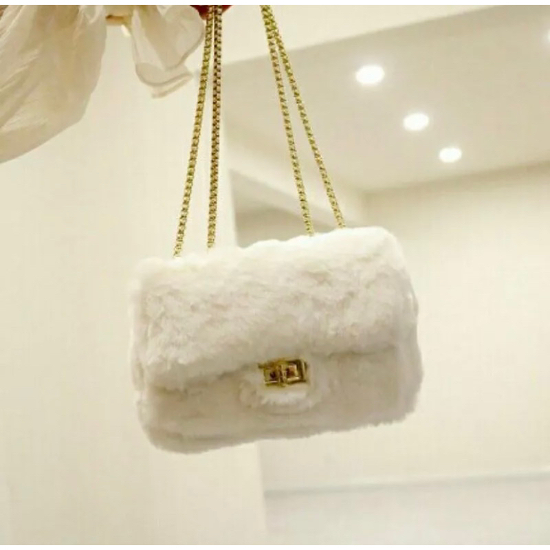 NEW | tas bulu wanita | tas import rantai bulu