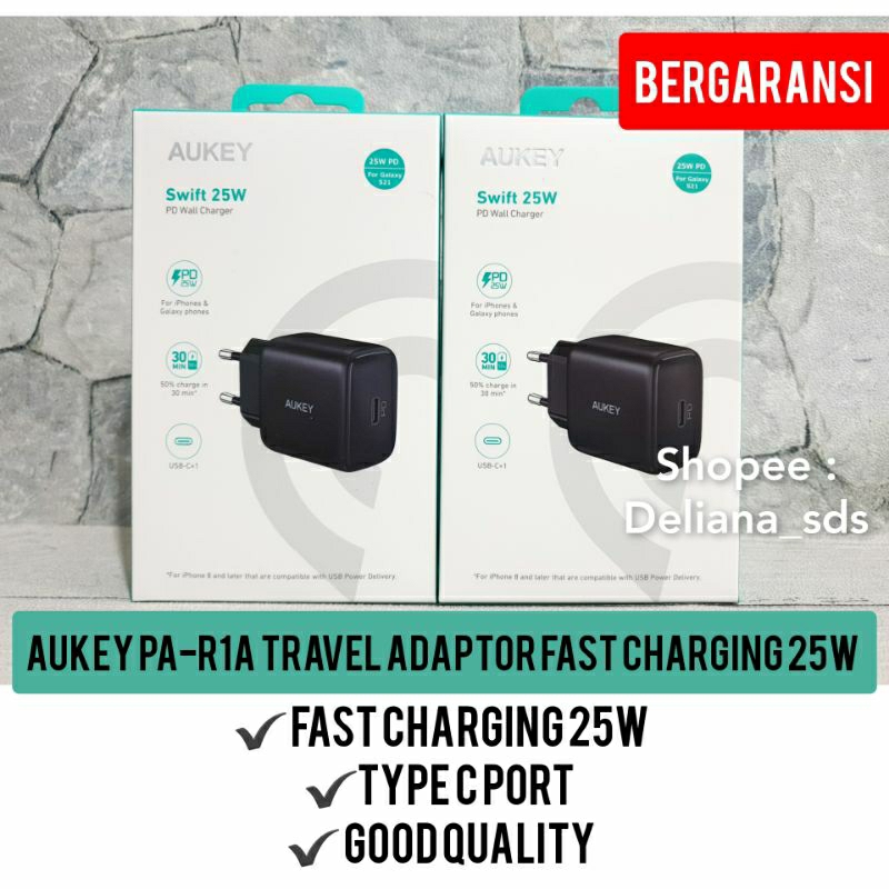 Aukey PA-R1A Travel Adaptor Fast Charging 25W Garansi Resmi 2 Tahun Kepala Charger Fast Charging 25W