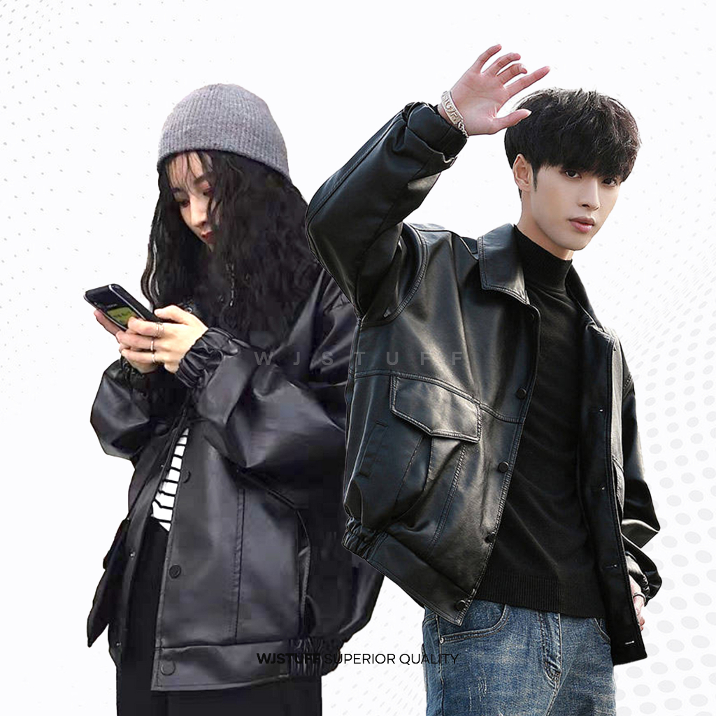 WJ Stuff - Jaket Couple Kulit Sintetis Flight Oversize