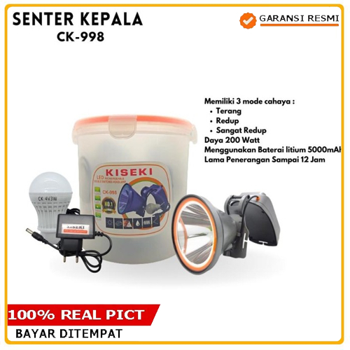 Senter kepala LED KISEKI Super Terang 200 Watt CK-998 /Senter Kepala Cas KISEKI /Senter KISEKI Headl