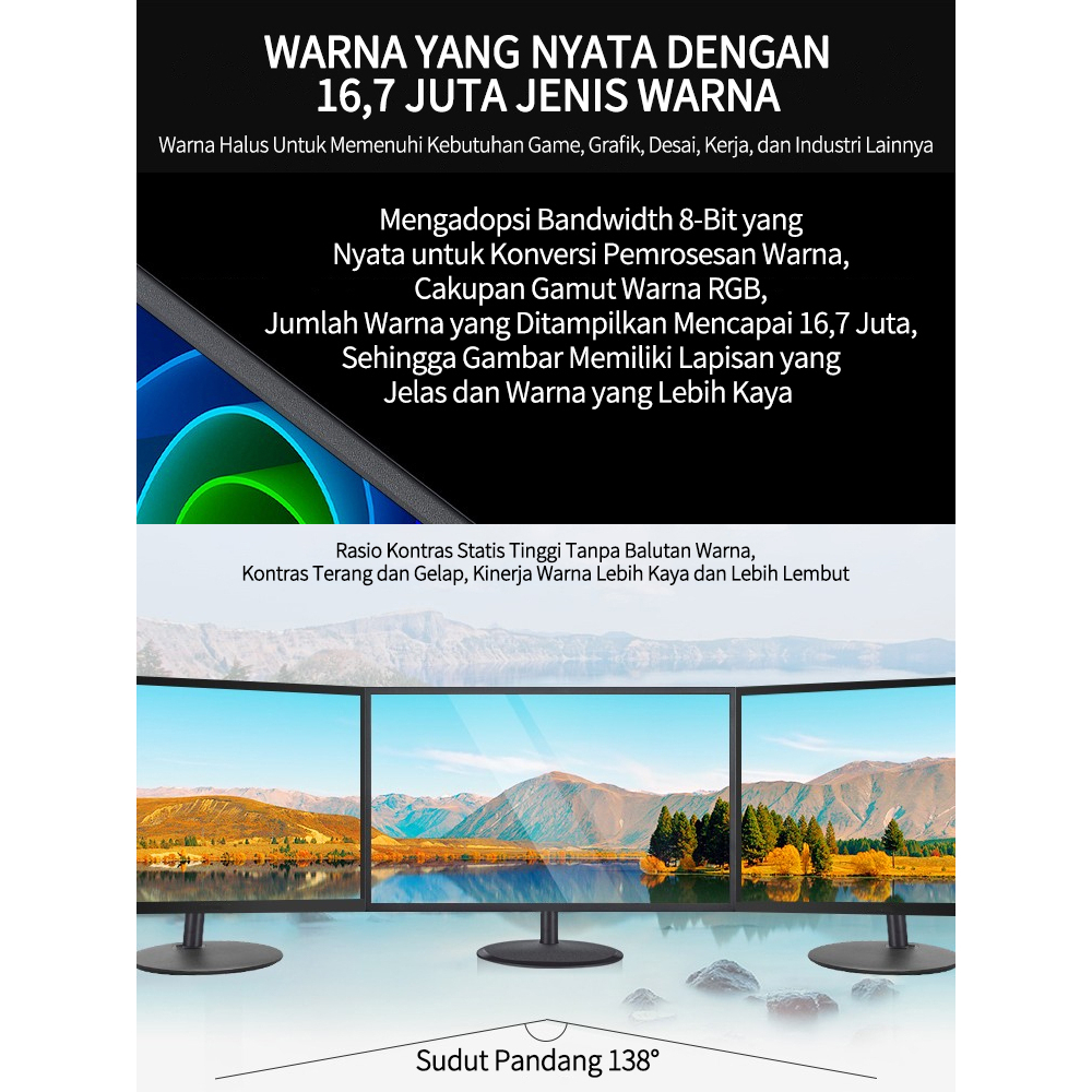 Tampilan HD , Monitor Rumah , (17 inci / 19 Inci / 22 Inci / 24 Inci) Monitor Kantor, Pemantau Komputer , Tampilan Layar HD , 1080P , Resolusi 75HZ