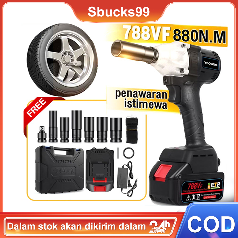 788VF Tools Cordless Wrench ( Alat Listrik Profesional) 880 Nm Torsi Kunci Listrik Tanpa Kabel Kunci Pas Isi Ulang Kunci Pas Fungsi Dengan Baterai /LED