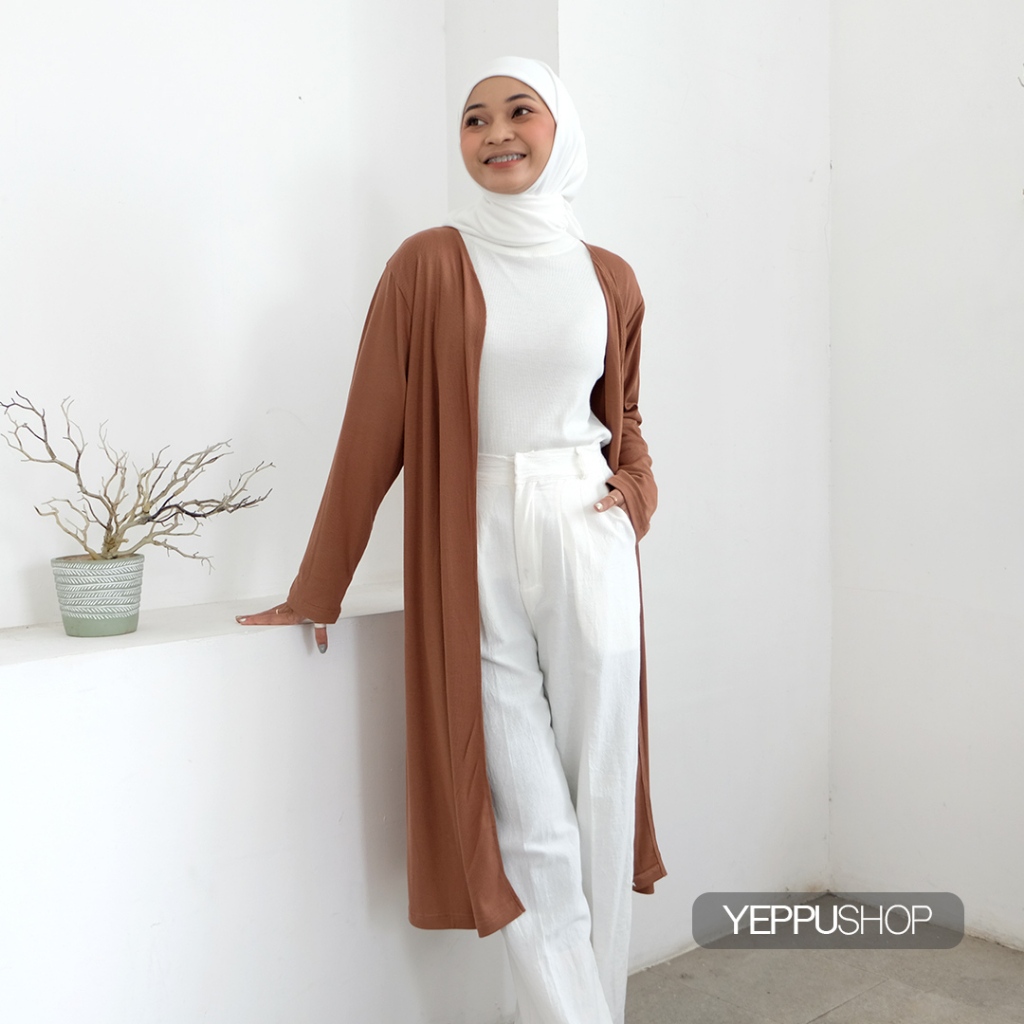 Kimka Long Outer | Cardigan Panjang Bahan Cotton Rib [YEPPUOUTFIT]