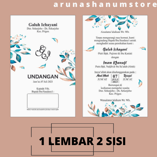 Undangan Pernikahan Murah 1 Lembar 2 Sisi (Kode-01)