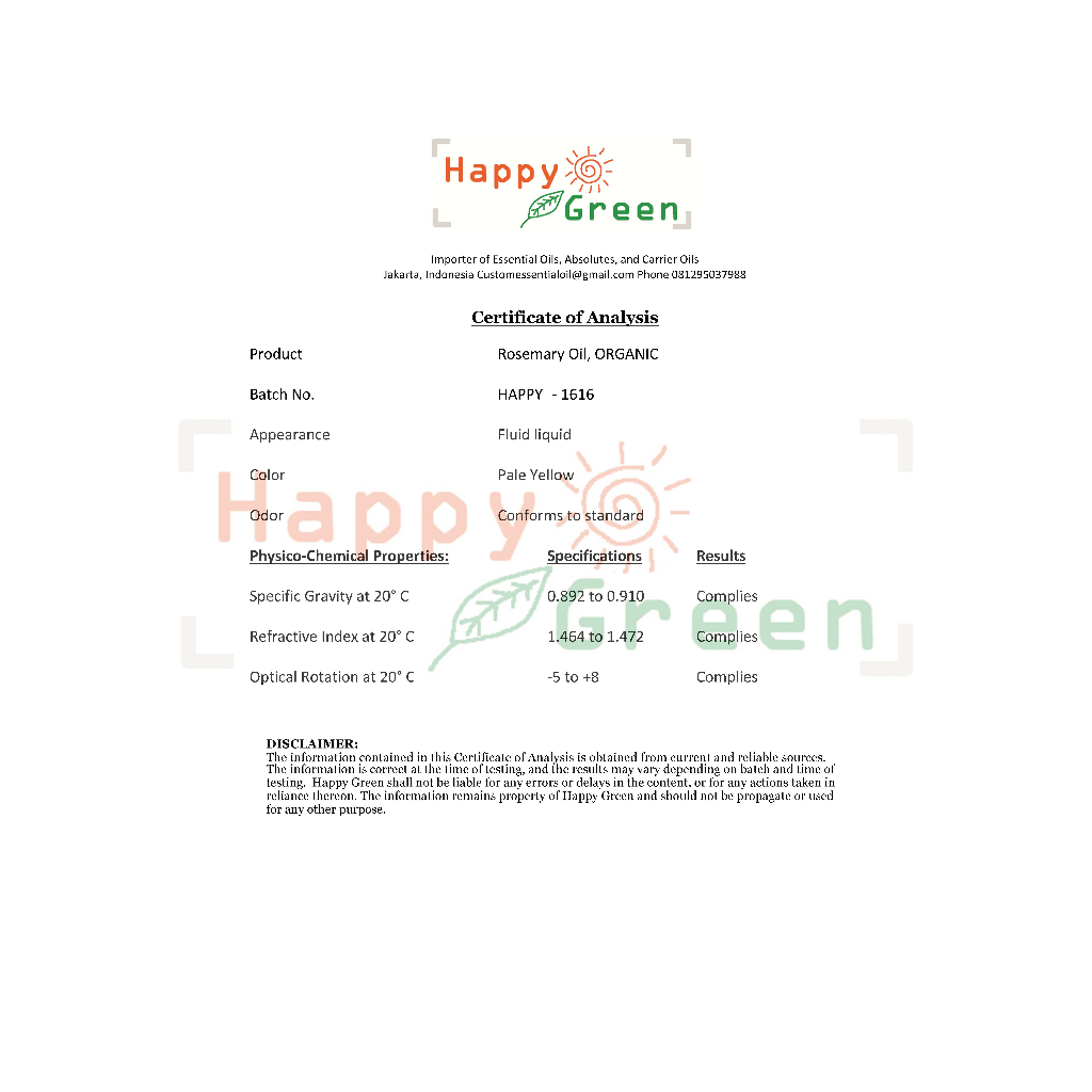 Happy Green Organic Rosemary Essential Oil -Minyak Rosmarin Organik Murni