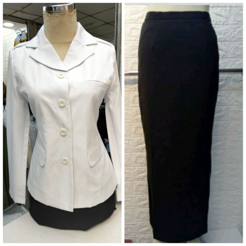 Blezer Lichandra Seragam ASN Putih Hitam Wanita Baju Dinas PDH Putih Hitam Seragam PNS ,ASN,Seragam 