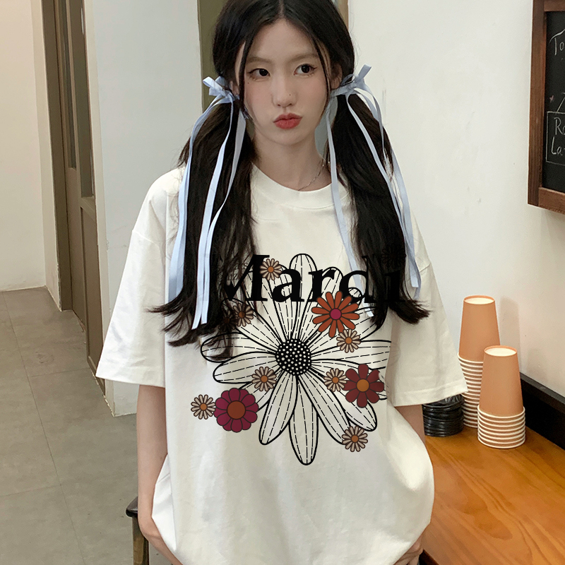 Print T-shirt Kaos Lengan Pendek Cartoon Mardi Daisy Printing Oversize Atasan Wanita Korean Style