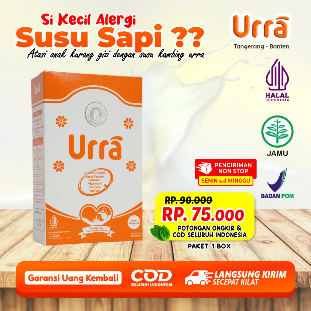 SUSU URRA ORIGINAL - Meningkatkan Berat Badan &amp; Tinggi Badan Anak | TInggi Kalsium, Vitamin A, Rendah Kasein | Atasi Masalah Pernafasan Dan Alergi Susu Sapi | Susu Kambing Asli | Susu Kambing Saanen Original | 100% Halal BPOM COD