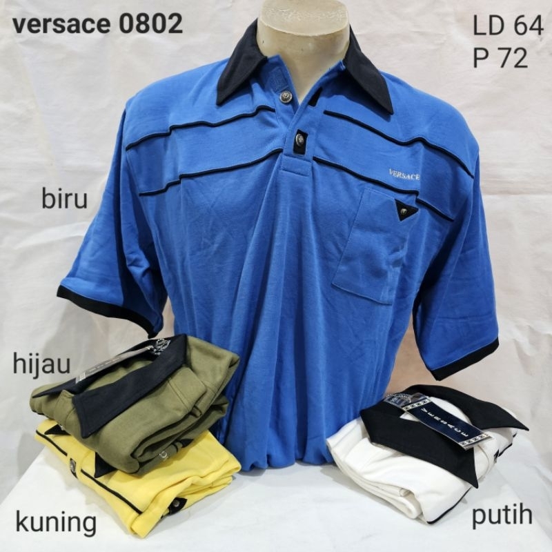kaos krah kefah polo shirt cowok pria kuning hijau biru putih versace 0802