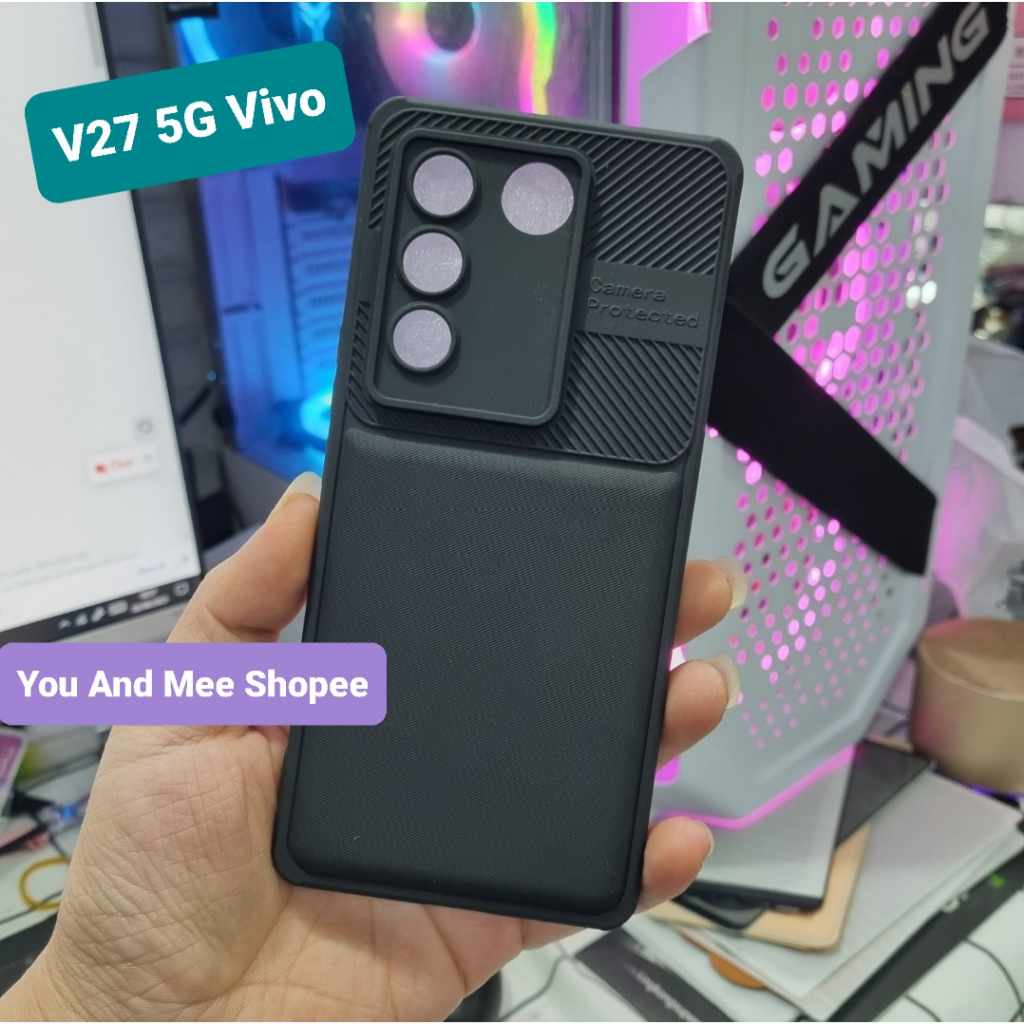 Cross GRAIN! Case BLACK Vivo V27 5G Vivo V27e  Softcase Hitam Gelap Anti Luntur Model Baru Protecth Camera TPU Silicone Hard Protector Kamera Bagus Fiber S 4G Caseology C Karet Plastik silikon Bagus Dan Murah Tapi keren