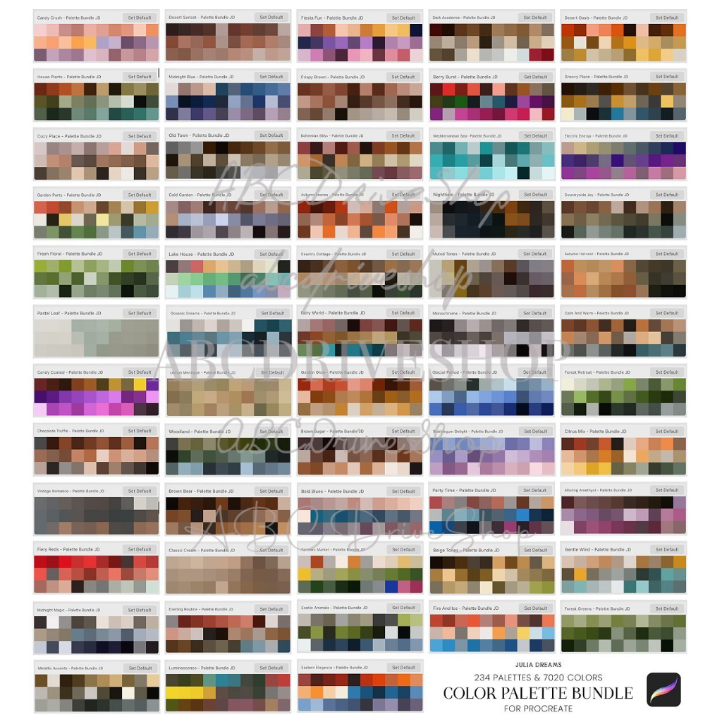 Procreate Swatches - 234 Color Palettes Bundle 7020 Colors