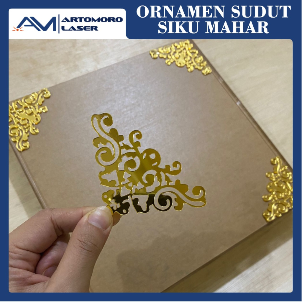 AKRILIK ORNAMEN SUDUT SIKU BOX FRAME DEKORASI MAHAR CUSTOM MIRROR GOLD HARGA 1 PCS
