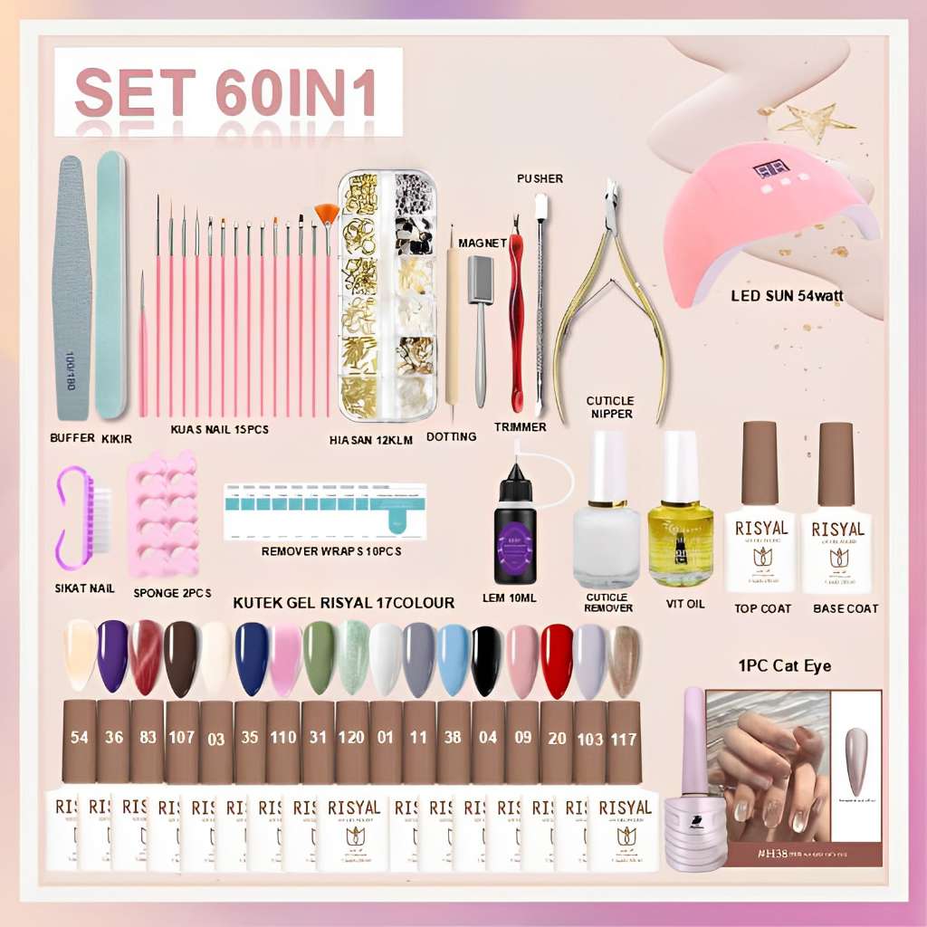 MSY SET NAIL ART LENGKAP 31IN1-60IN1/SET KUTEK GEL NAIL POLISH UV/UNTUK NAIL ART PEMULA