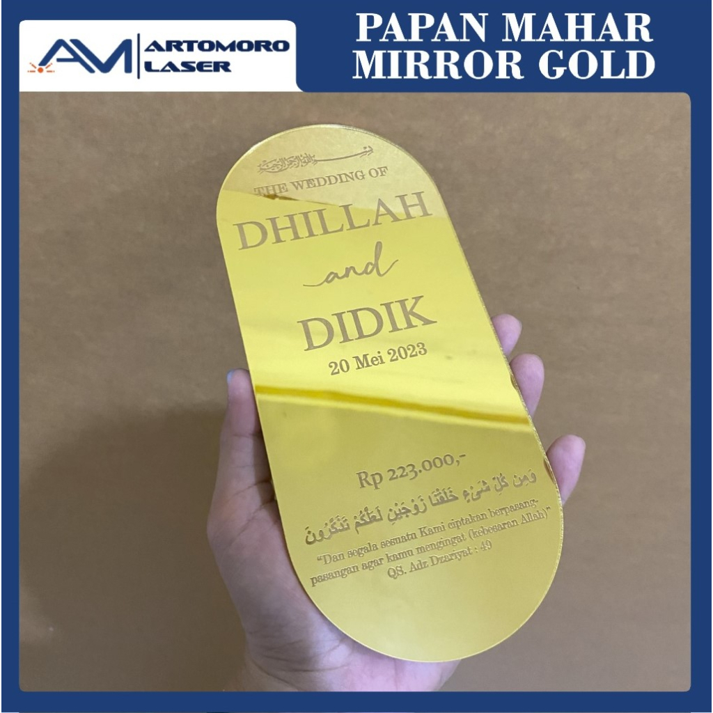 PAPAN MAHAR GRAFIR AKRILIK WEDDING CUTITNG OVAL AKRILIK MIRROR GOLD CUSTOM ACRYLIC