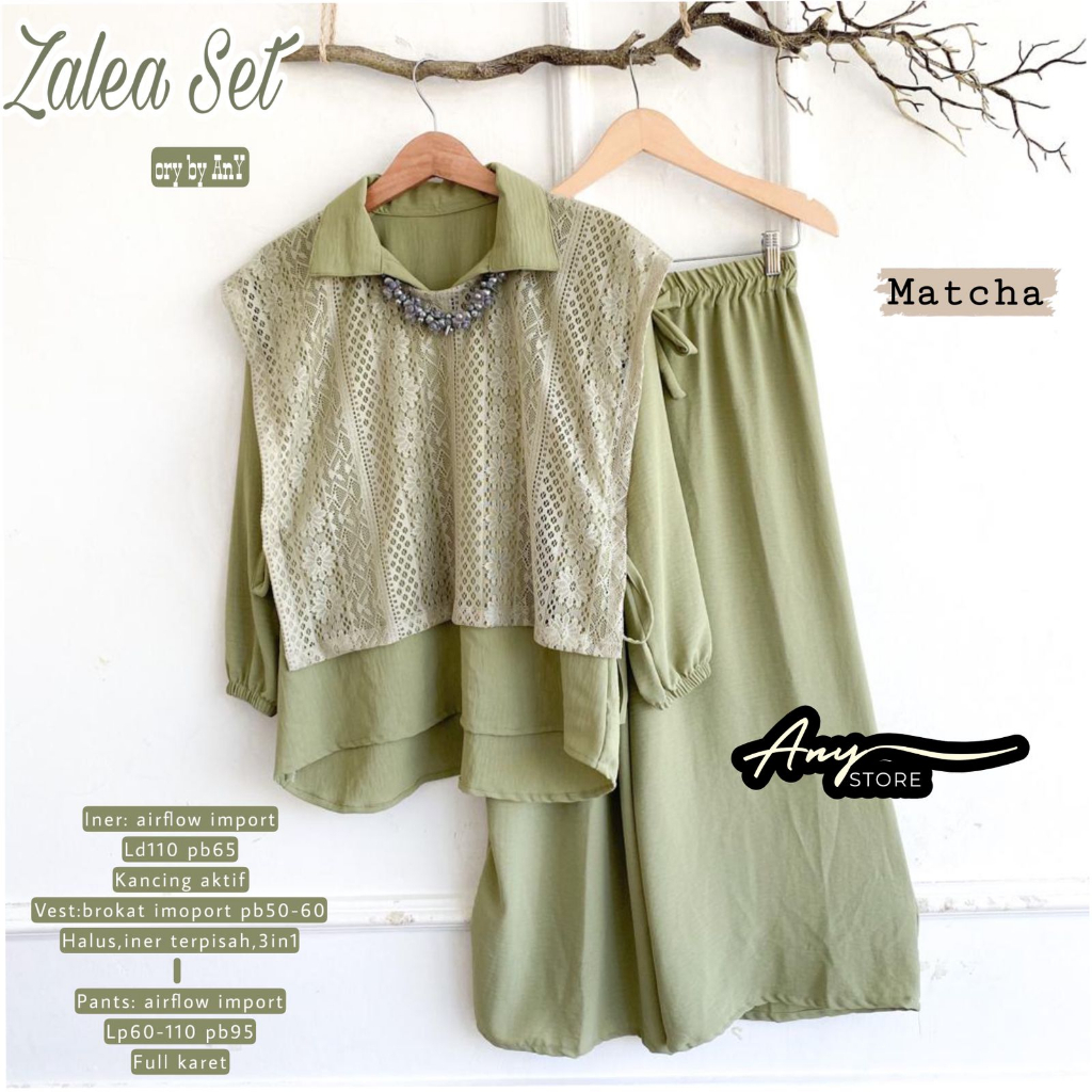 Pakaian Wanita Zalea Set Airflow Import Matcha
