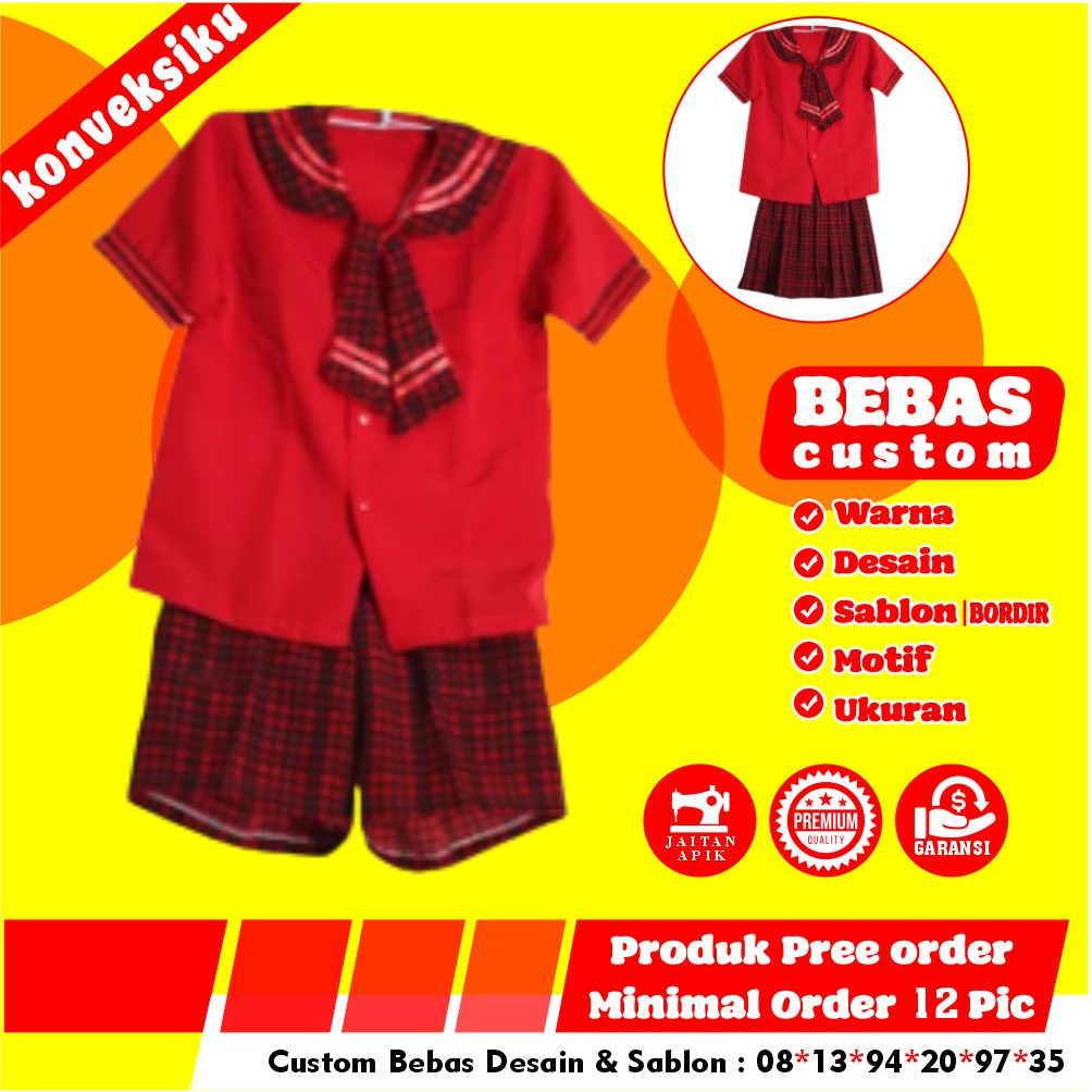 SERAGAM SEKOLAH ANAK TK / PAUD KOTAK-KOTAK ORANGE COWOK/CEWEK