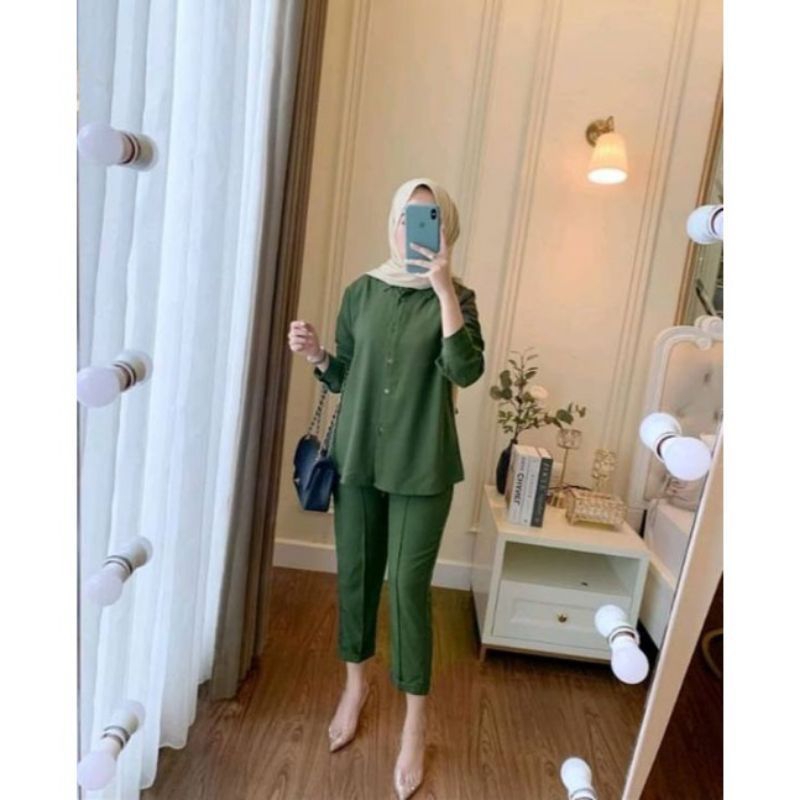 SETELAN KEMEJA WANITA KERJA FORMAL ONE SET ADEM ORI PREMIUM NABILA SALSABILA HIGHT QUALITY POLOS KOREAN STYLE BUSUI KEKINIAN JUMBO LENGAN PANJANG CASUAL ELEGAN GROSIR IMPORT PREMIUM