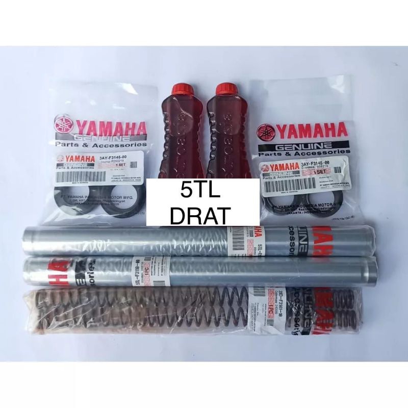 PAKET AS SHOCK SOK DEPAN MIO LAMA MIO SPORTY LAMA YAMAHA 5TL DRAT 1SET SESUAI FOTO 2pc as shock 2pc per shock 2pc oil shock 2pc seal abu 2pc seal shock