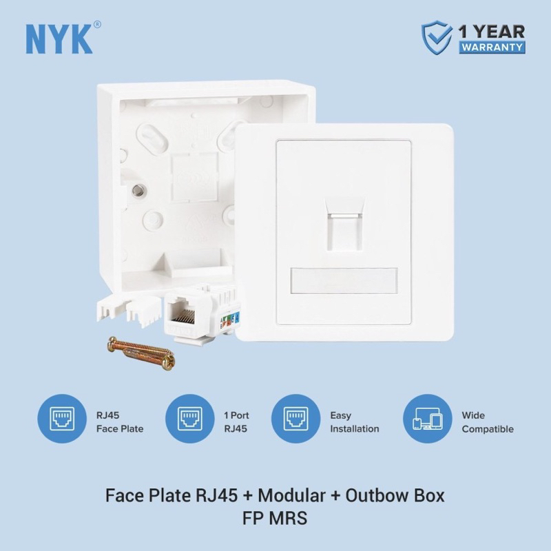 NYK Face Plate RJ45 1Port Modular + Outbow Box / Wall Port Rj45 Faceplate RJ45 1Port - FP MRS