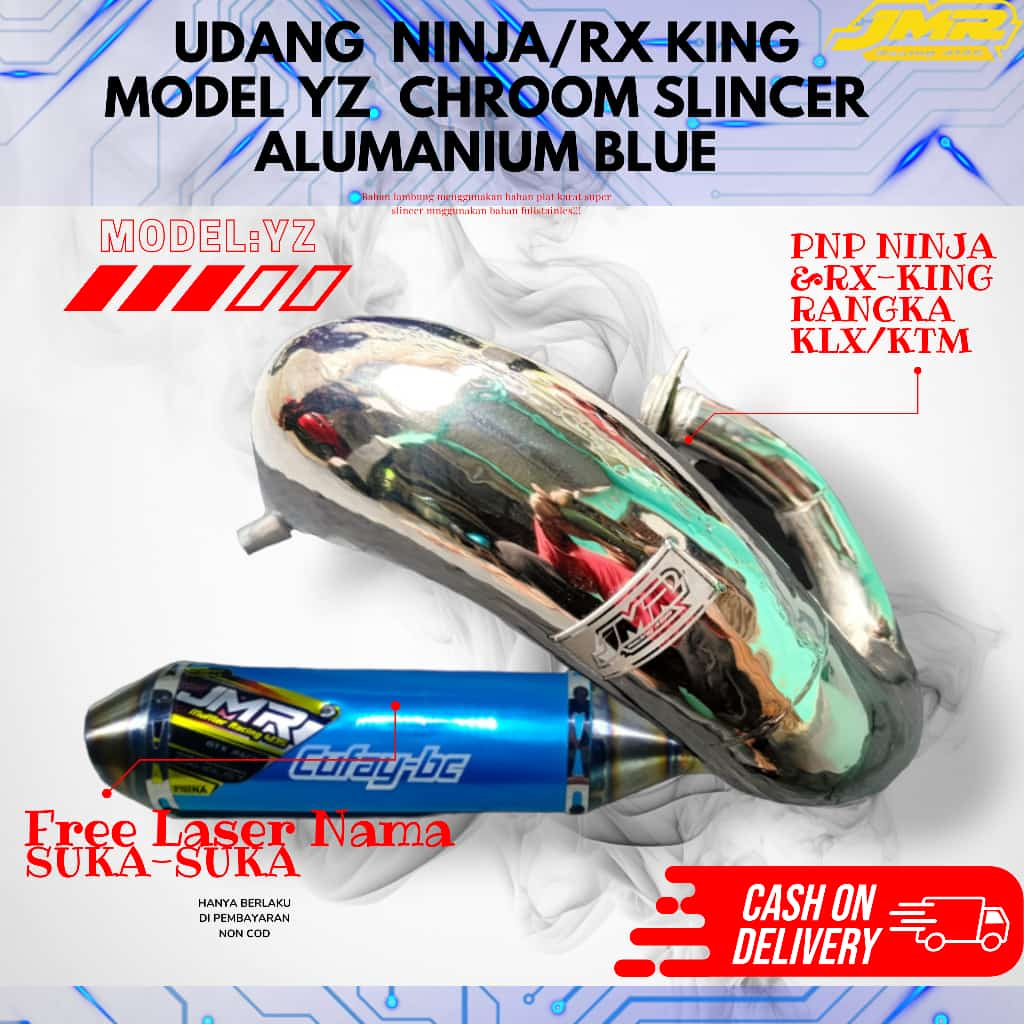 KNALPOT UDANG NINJA //RX-KING MODEL YZ CHROOM SILINCER ALUMANIUM BLUE RANGKA KTM/KLX
