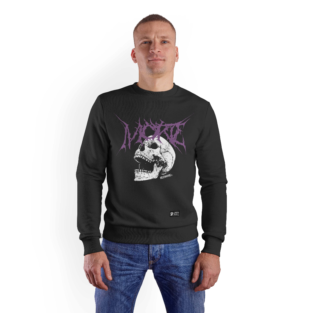 DEZIROSE Sweater Crewneck Pria Distro Morte Skull Fleece Tebal Hitam Premium Size M-XXL