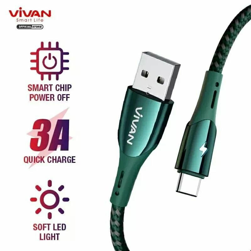 Kabel Data Vivan VZC100S QC3.0 3A Kabel Data Type C Auto Smart Original