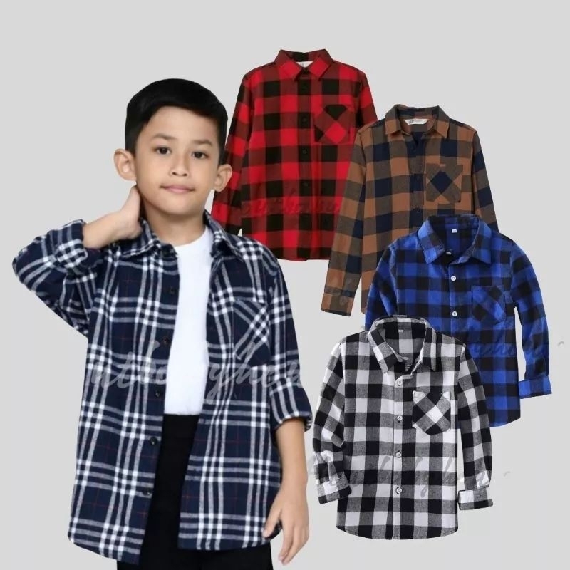 kemeja flanel anak remaja unisex 8-15 tahun // kemeja cewek panjang