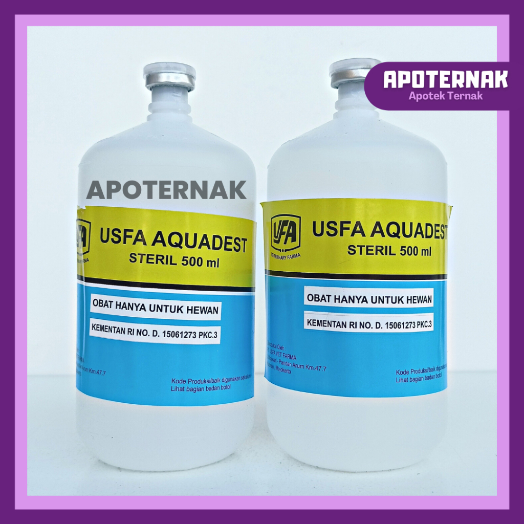 USFA AQUADEST 500 ml | Aquades Air Streril | Cairan Pelarut Vaksin atau Obat Bubuk | Cairan Pencuci Spuit