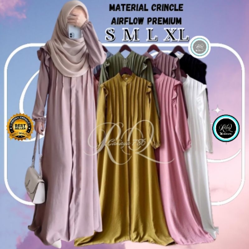 Gamis remaja Perempuan terbaru Matt crinkle airflow Premium SARIFA DRESS trend  HAURA Fashion Muslim