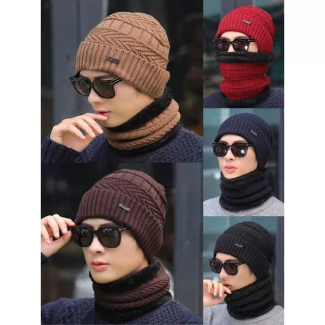 Topi Kupluk Tanpa Syal Bahan Rajut Wool Tebal pria wanita