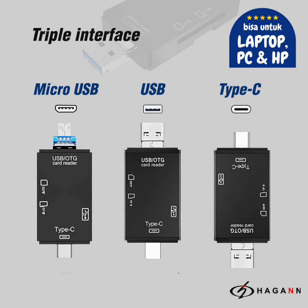 Card Reader 6 in 1 Micro SD / USB Memory OTG Rider Micro USB / Type C