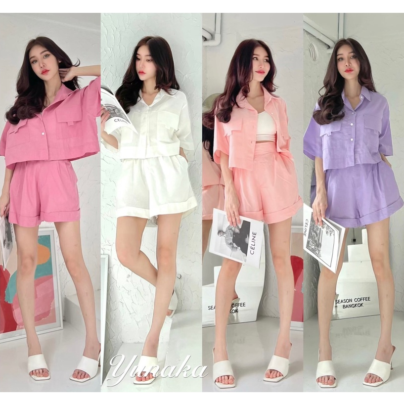 One Set Kemeja Outer Crop Blazer Celana Pendek Wanita Premium Import Bangkok 11907