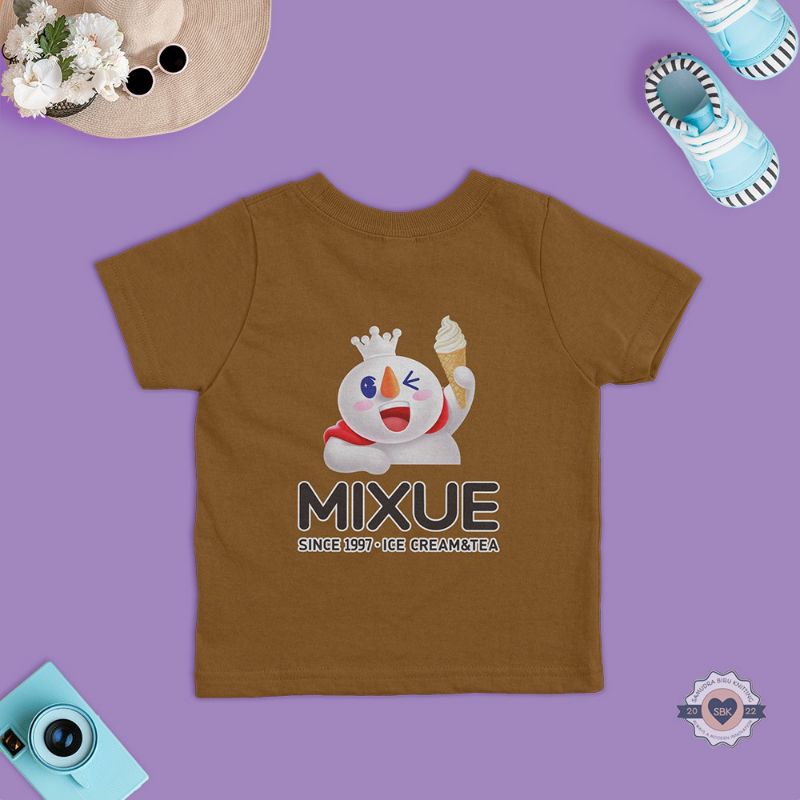 MIXUE Kaos Anak Bahan Katun Combed 30 S Sablon DTF Mixue Lucu