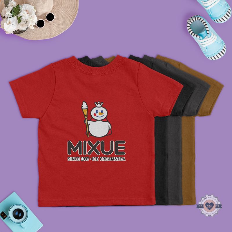 MIXUE Kaos Anak Bahan Katun Combed 30 S Sablon DTF Mixue Lucu