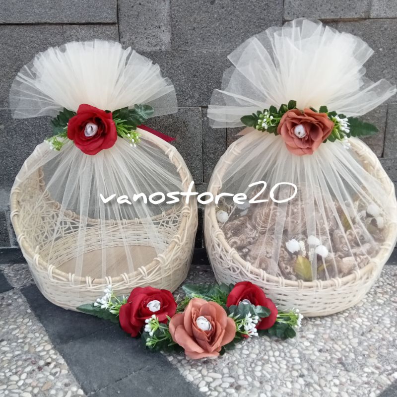 PAKET KOMPLIT 1 SET ISI 2 KERANJANG PARCEL + KAIN TILE + PITA BUNGA / KERANJANG BUAH / PARSEL BUAH /