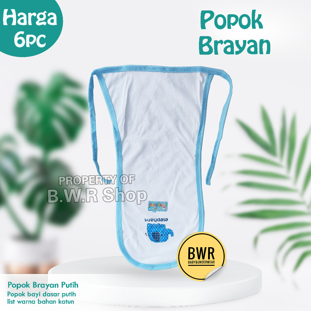 PROMO!!! [6 pcs] Popok BRAYAN Putih List Warna | Popok bayi Tali Ikat |