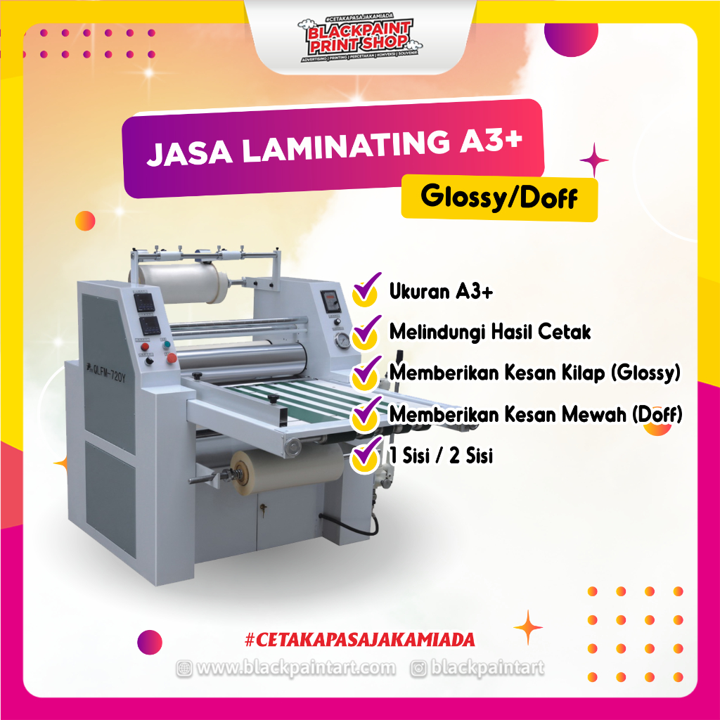 

Jasa Laminating Ukuran A3+ / Tambahan Laminating / Glossy Doff (Stiker Dan Art Paper A3+)