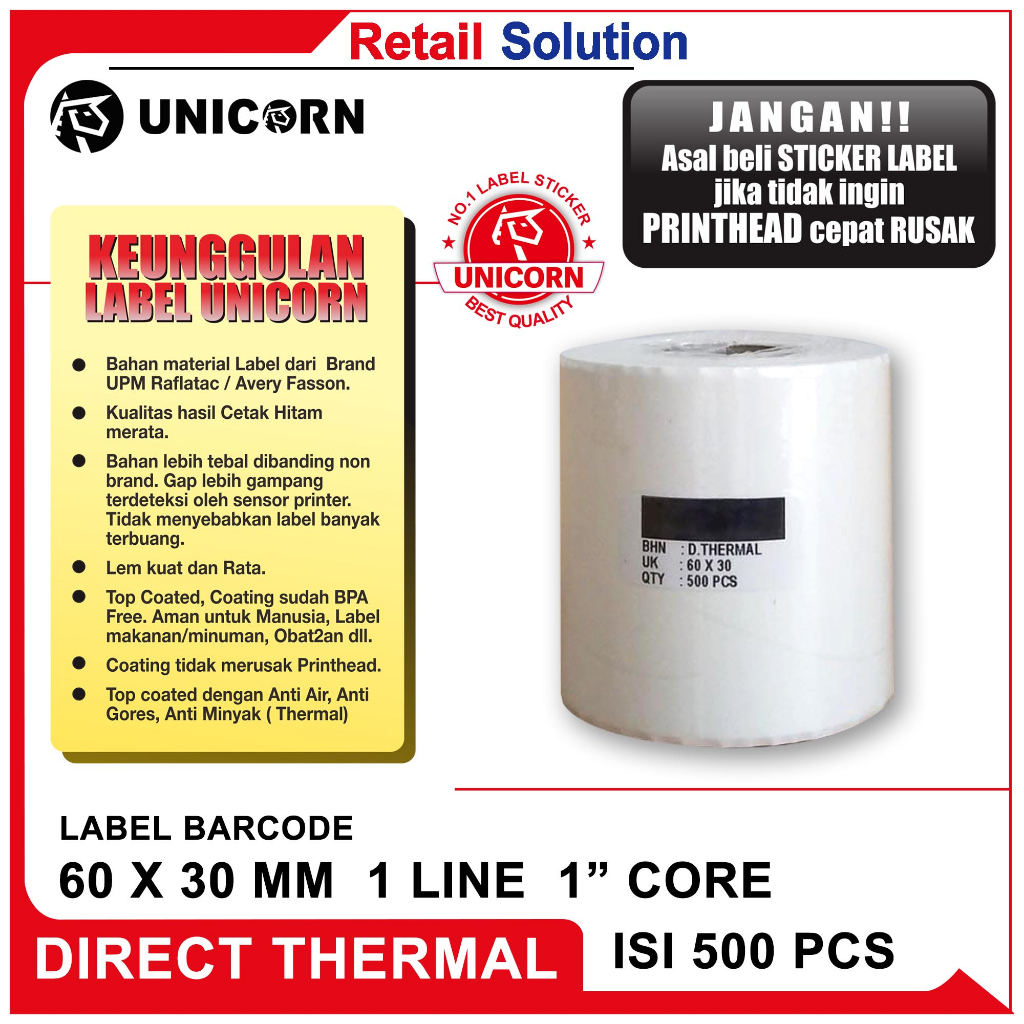 Stiker Label Barcode Thermal 60x30 mm / 60 x 30 mm / 60x30mm / 6x3CM