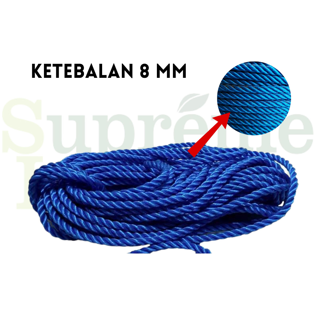 Tali Tambang Biru 8 mm per meter Tali Tambang Bahan Plastik Super Kuat