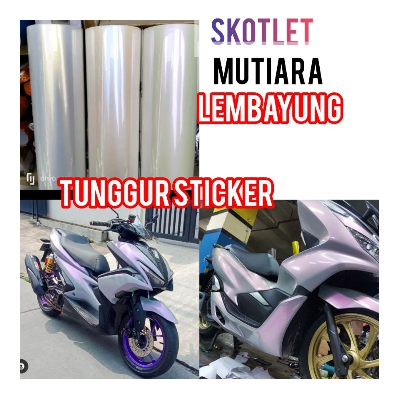 skotlet motor putih mutiara lembayung, skotlet stiker motor lembayung pink ,mutiara gold , mutiara t