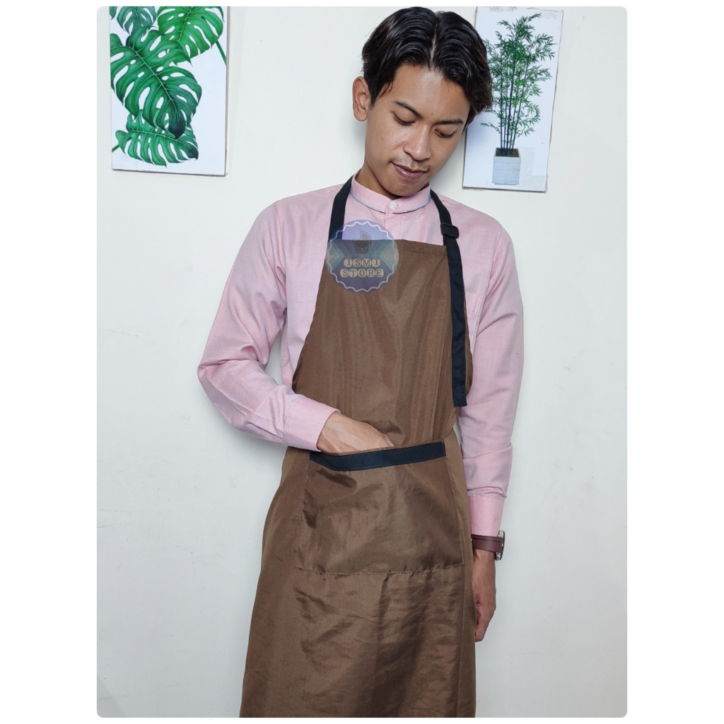 Apron Celemek Pria Wanita Barista/CHEF KOREAN Stlye Kain POLOS Katun Polymicro Halus Tali Bahu Kekinian by Ismi Store