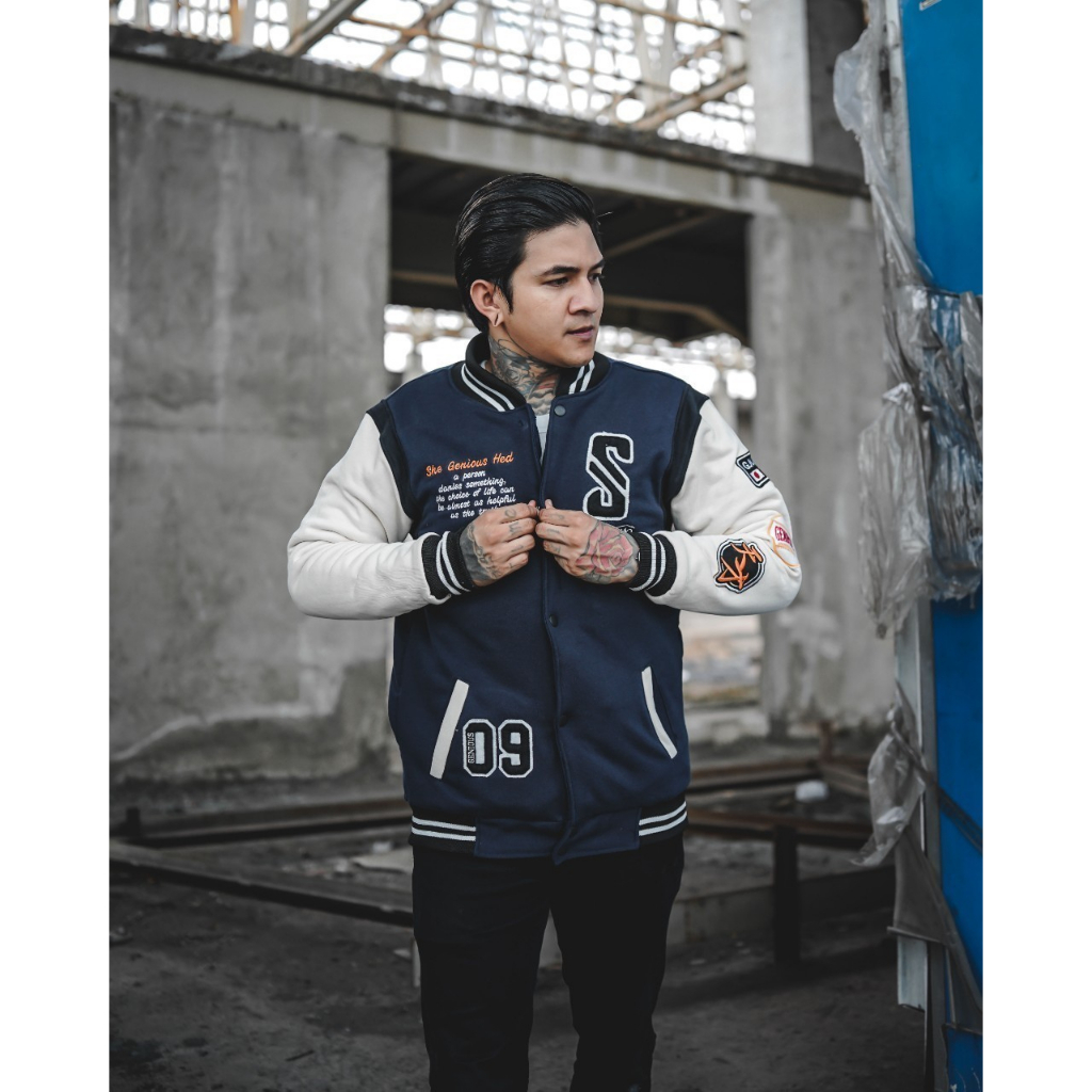 POSEIDON - Jaket Sweater Varsity GENIOUS COMBI FULL BORDIR M - XXL Pria Wanita Premium