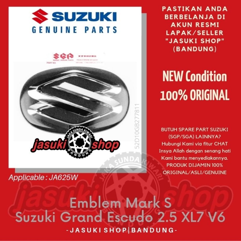 Emblim Emblem Grill Logo Tulisan S Suzuki Grand Escudo 2.5 XL7 V6 Asli Ori Original SGP