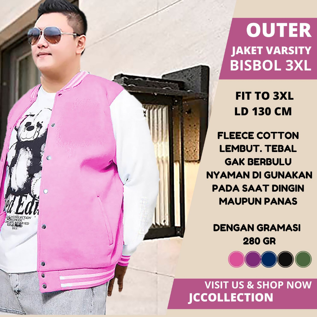 Sweater Jaket Varsity Bisbol Wanita Pria Unisex Jumbo Big Size 3XL JCCollections